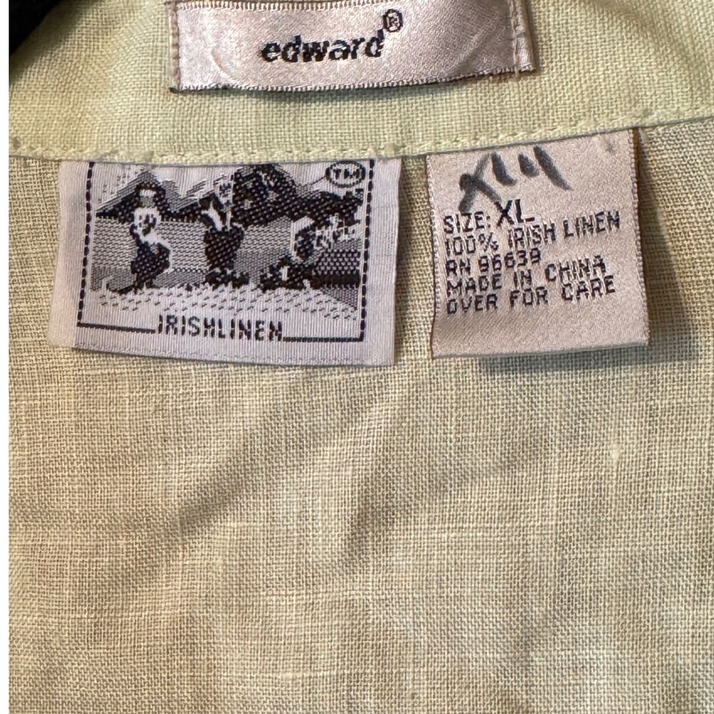 Edward 100% Irish Linen Button Up Shirt Pale Lime Green Sheer Hem XL - Picture 3 of 8